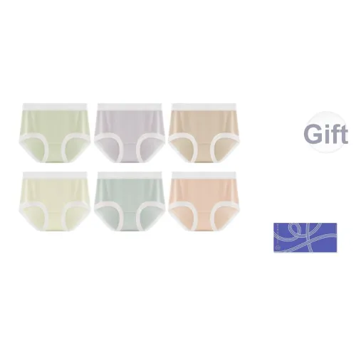 Yingzina 6 штук в подарочной коробке Матча Зеленый+Пюре из таро Фиолетовый+Небесно-голубой+Кораллово-розовый+Древесина Коричневый+Сырно-желтый Женские Трусики-бикини