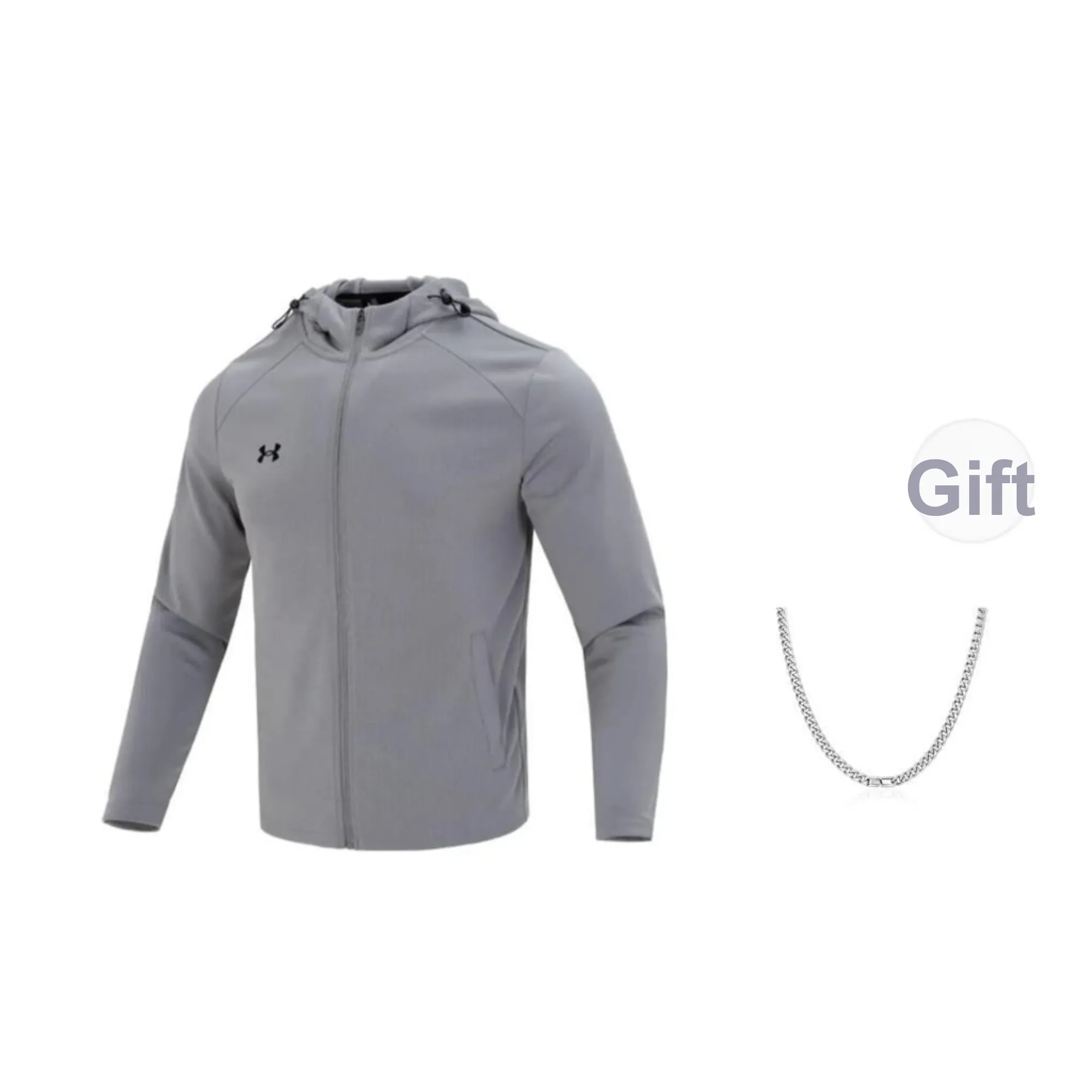 Under Armour Water-Resistant Windbreaker Jacket Men's Gray Comes With Necklace