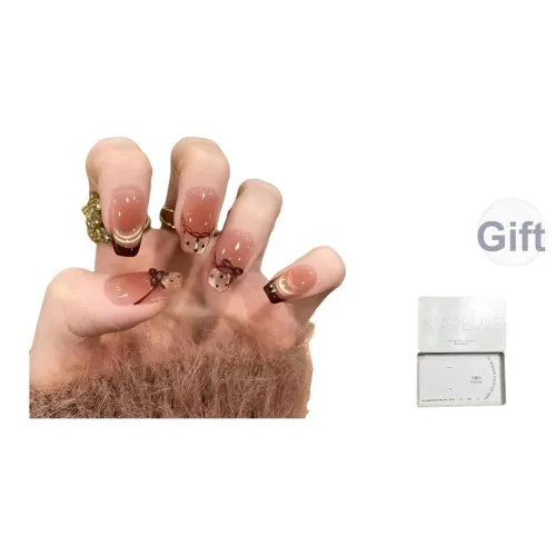 K'APEINE Осенний Балет Handcrafted False Nail Маникюр Овал Короткий Балерина Укороченный Коричневый Однотонный Французский