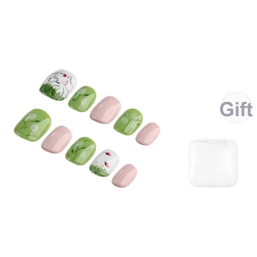 SHANGSHIQIN Весенне-летний Осветляющий HAND DRAWN Световая терапия False Nail Короткий ЛАДЬЕР Зеленый Jump Цвет 15 мм