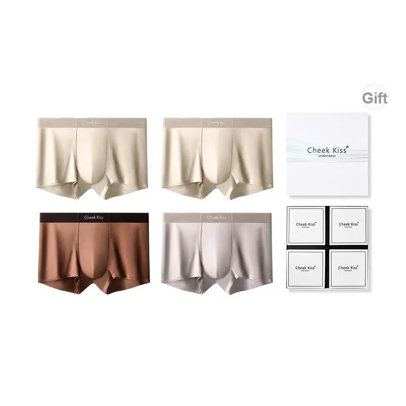 Cheekkiss Underwear Gift Box Men's Luxury Satin Mulberry Silk Gusset Boxer Shorts 4 Pack-0
