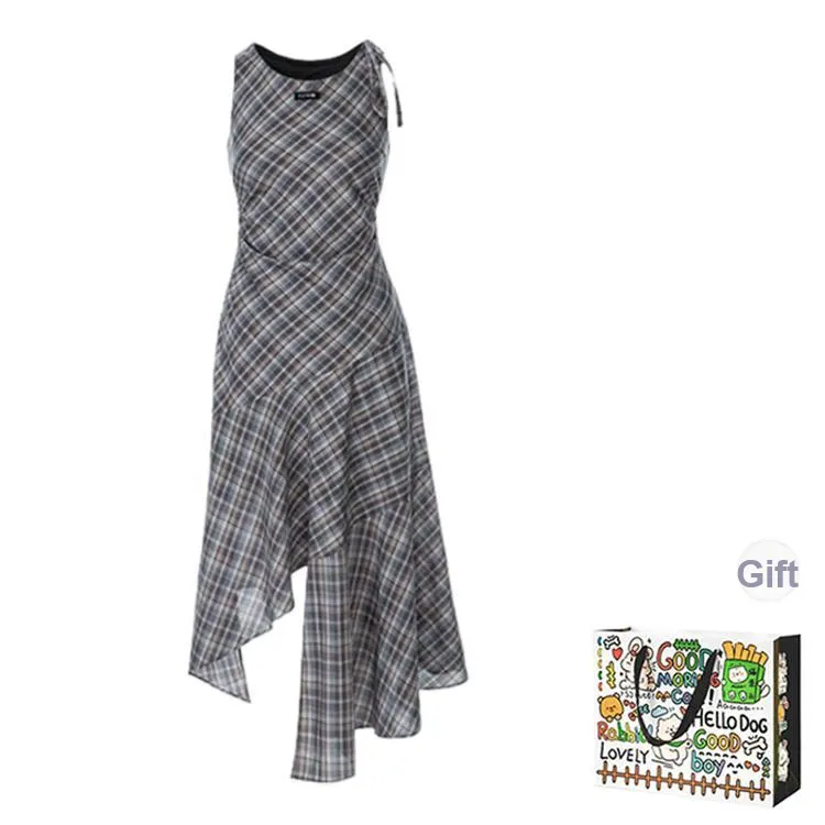 KUNZHUDAXIANG Sleeveless Dress Women's Navy Blue Shades-5