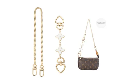 Lan Bao Fan Shoulder Strap Bag Gold Copper Chain+Four-Leaf Clover Extender Chain