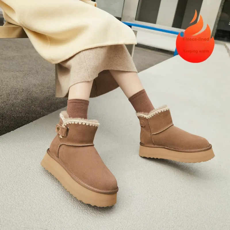 EBLAN Warm Wear-Resistant Slip-Resistant Ankle-Length Snow Boots Women's Chestnut-9