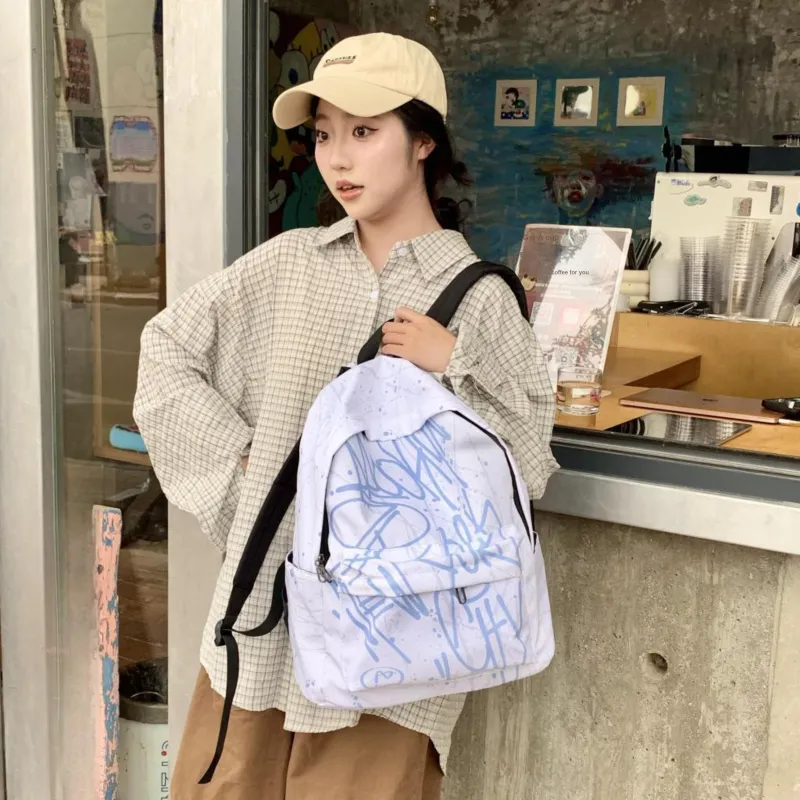 Yalu Waterproof Fabric Backpack Regular Unisex Pink Graffiti/Blue Graffiti/Gray Graffiti-8