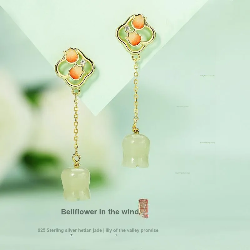 Long Fu Hetian Jade Earrings White Jade/Pale Greenish White Jade Women's-1
