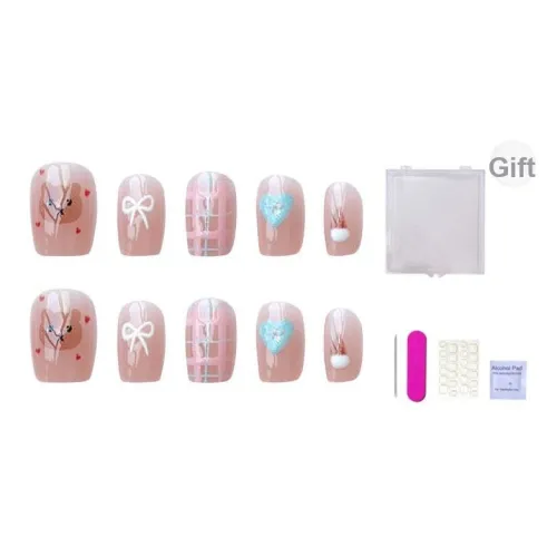 ORANOT Медведь Бант Мультяшный Универсальный Осветляющий Кошачий глаз Клетка False Nail Короткий Круглый Розовый Смузи Милый 14 мм