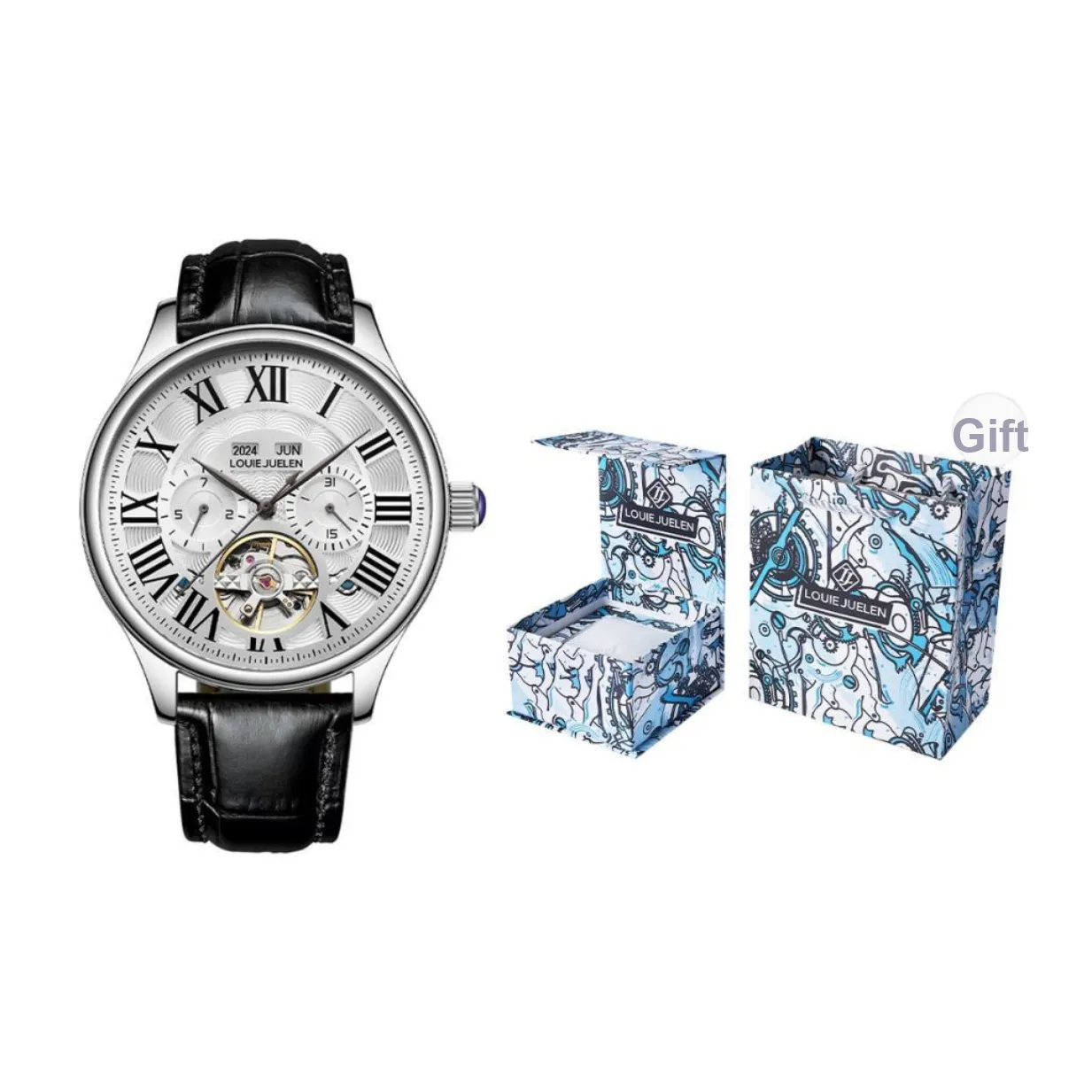 LOUIE JUELEN Automatic Mechanical Movement Watch Men's Watches Silver Dial