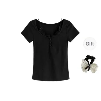 PAVEA T Shirts Women's Black+Hair Tie Comes With