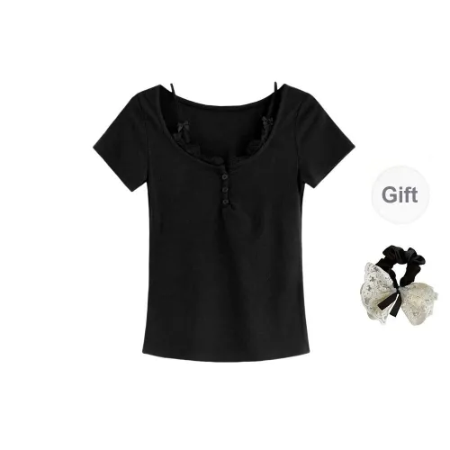 PAVEA T Shirts Women's Black+Hair Tie Comes With