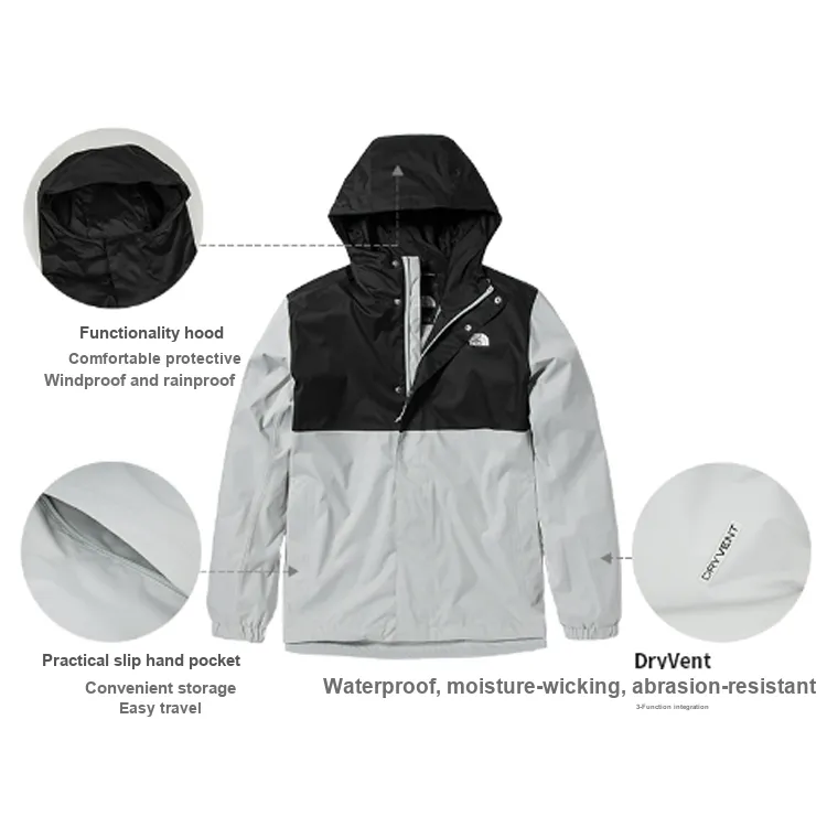 THE NORTH FACE City Outdoor Collection Water Resistant Windproof Breathable Windbreaker Jacket Men's Black Gray-6