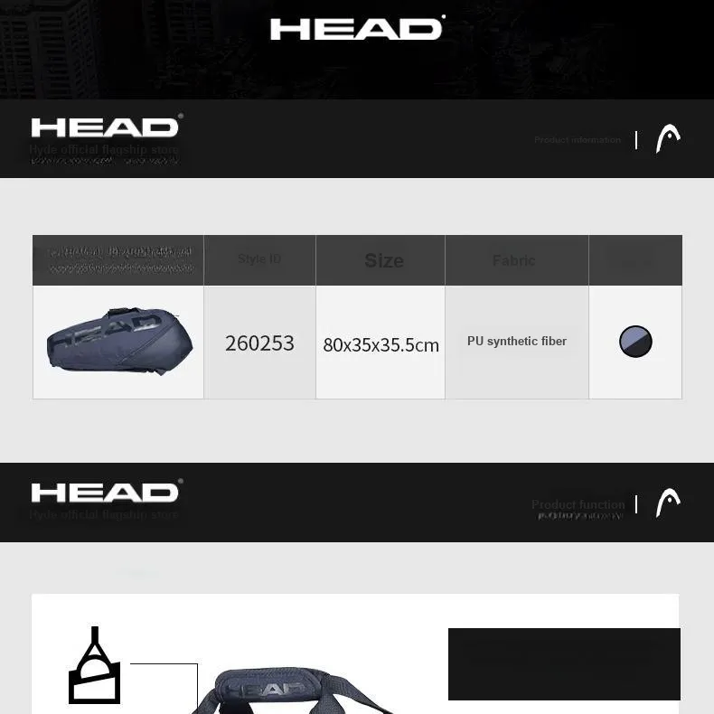 HEAD Tennis Racket Bags PU Synthetic Fiber Unisex Dark Blue-4