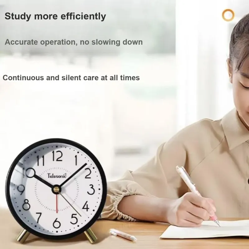 TELESONIC Sweeping Seconds Movement Alarm Clock Unisex White-5