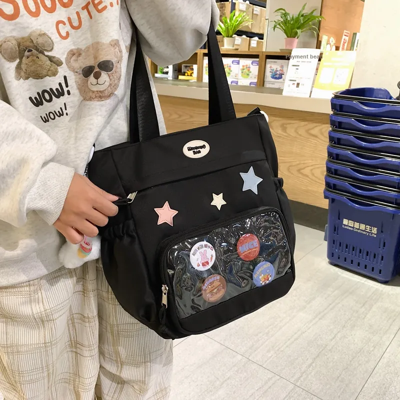 FAMAN Cotton Shoulder Bag Women's Black/White/Khaki/Black/Pink-5