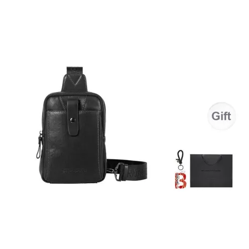 Sharkborough Cow Leather Crossbody Bags Sling Bags Medium Size Men's Black