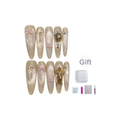 JIDUOMENG Нотр-Дам Премиум Искусственные Накладки для Ногтей Сладкий Стиль Французский Кошачий Глаз Бант Nail Art