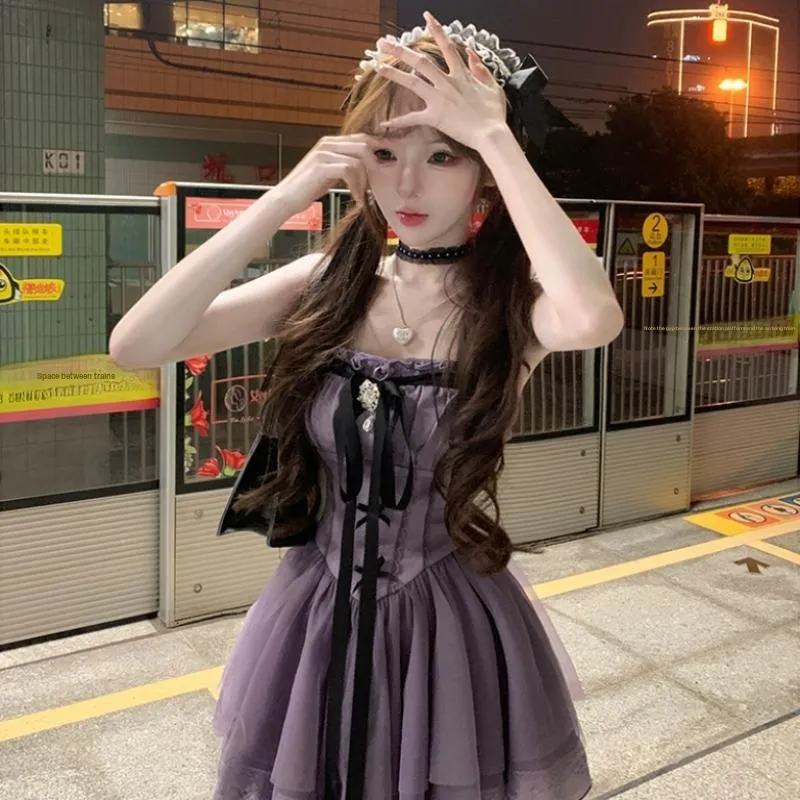 Mu Xiao Xin Slip Dresses Women's Purple-2