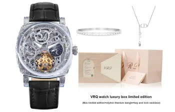 VRQ Faith Series Automatic Mechanical Movement Genuine Leather Strap Watch Women's Watch Cut Out Dial