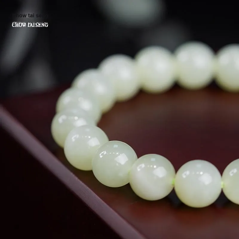 CHOW TAI SENG Warm And Delicate Goddess Hetian Jade Bracelet, Perfect For Jewelry Collection And Play White Jade Unisex-4