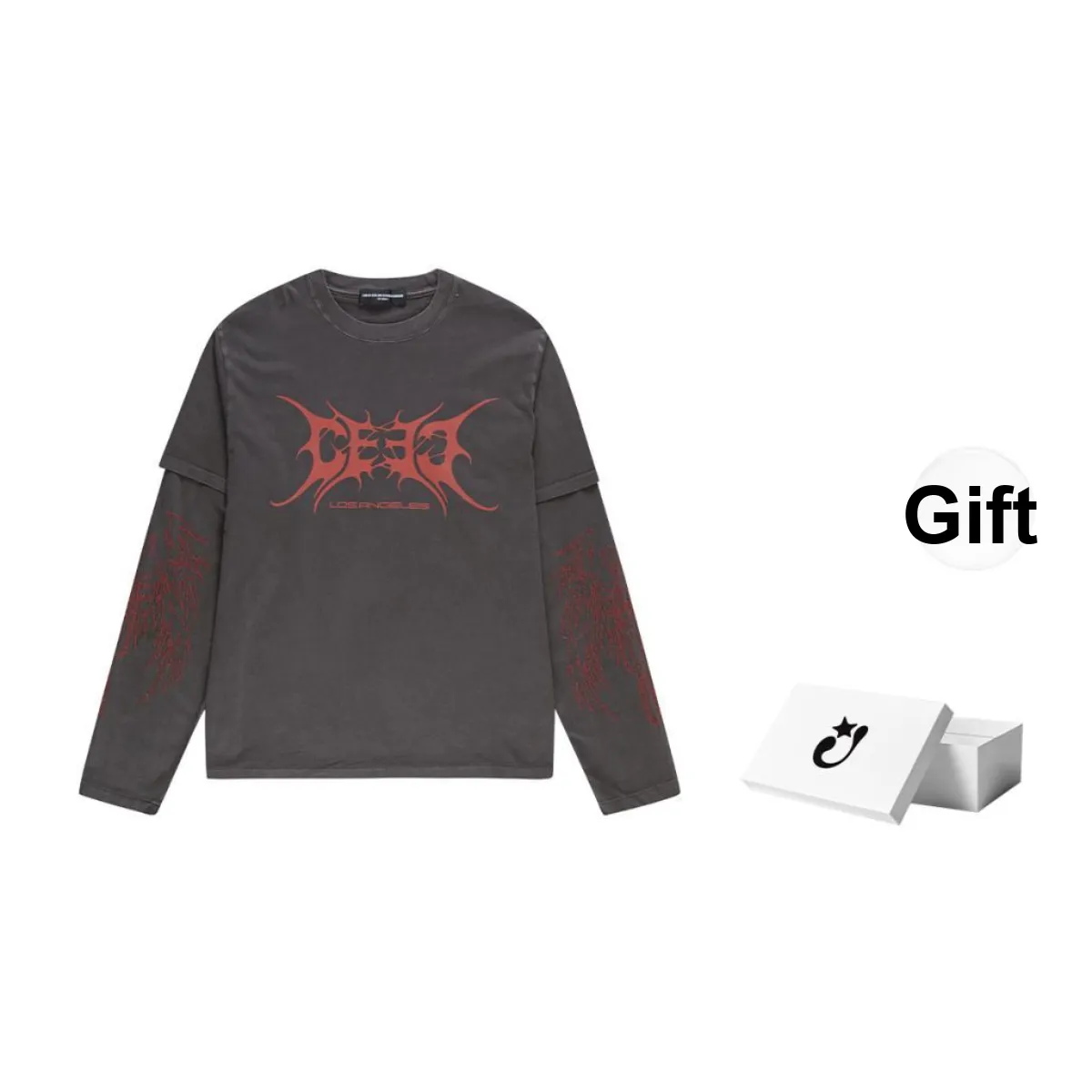 Createexploreexpandconquer Skull Angel embroidered Double sleeve T shirt