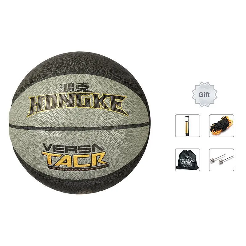 HONGKE Moisture Absorbing Leather Basketball Black Gray Color Size 7 Training Unisex-4