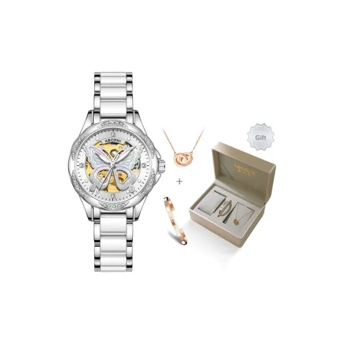 ABORNI Fashion Luxury Dream Butterfly Автоматический Механический Механизм Керамика Ремешок Часы Женские Часы С Черепным Циферблатом