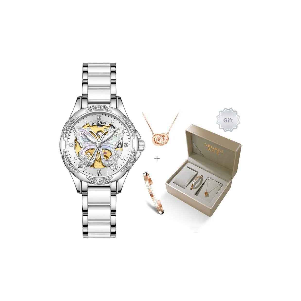 ABORNI Fashion Luxury Dream Butterfly Автоматический Механический Механизм Керамика Ремешок Часы Женские Часы С Черепным Циферблатом