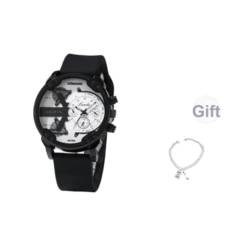 LANDU DOUKOU Коллаборация Large Head Collection Кварцевый механизм Резиновый ремешок Мужские часы Белый циферблат