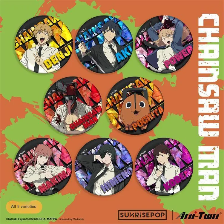 SUNRISEPOP Chainsaw Man, Chainsaw, Man Pochita, Power, Denji, Double Flash Glass Break, Badge Badges-3