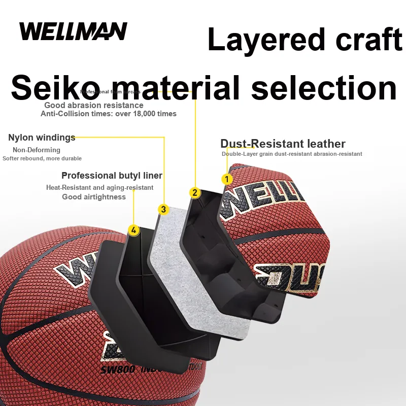 WELLman SW700 PU Basketball Brown Red Size 7 Ball Training Unisex-3