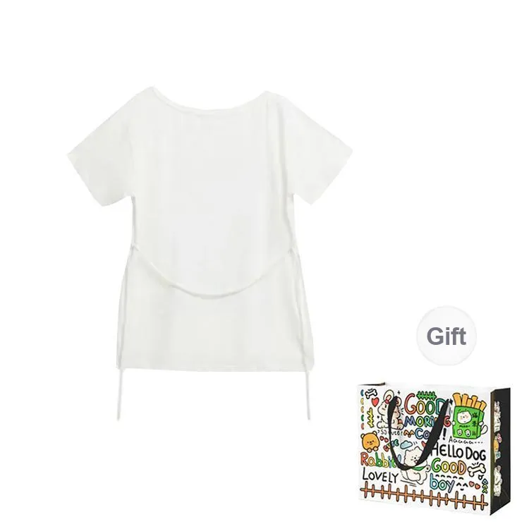 OURUOKE T Shirts Women's White Top Shopping Bag-1
