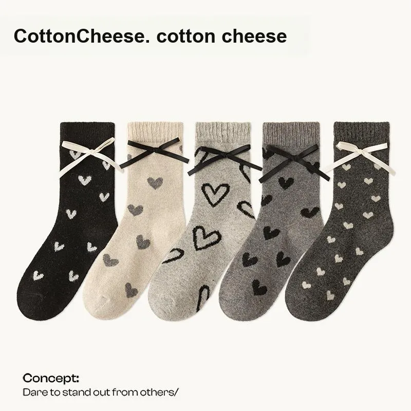 COTTON CHEESE Mid Calf Socks Women's 5 Pack-1