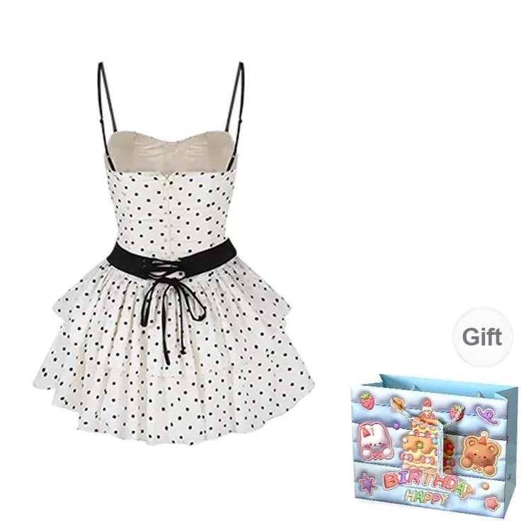QUIET ANGEL Slip Dresses Women's Black Polka Dot Shopping Bag-1