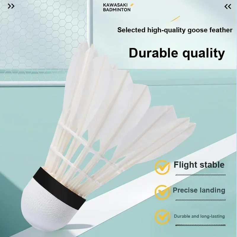 Kawasaki Training Series Small C Goose Feather Shuttlecock 3 Pack Goose Feather Big Board Goose Feather Shuttlecocks-3