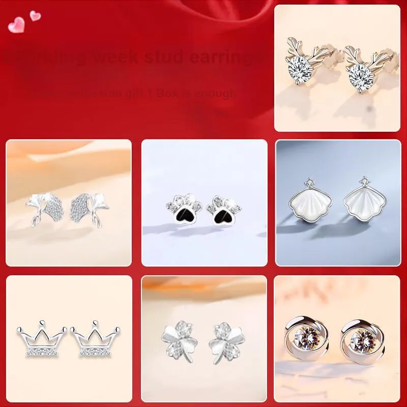 DJIN 925 Sterling Silver Stud Earrings Women's-2