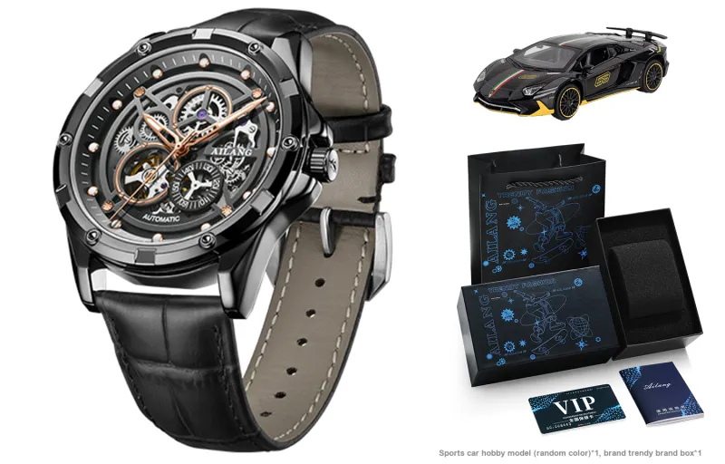 AILANG Automatic Mechanical Movement Stainless Steel Watchband Watch Men's Watches Black Dial-1