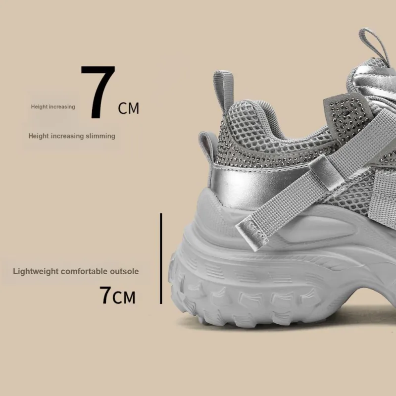 Safiya Cushioning, Wear Resistant Low Top Chunky Sneakers Women's Silver-5