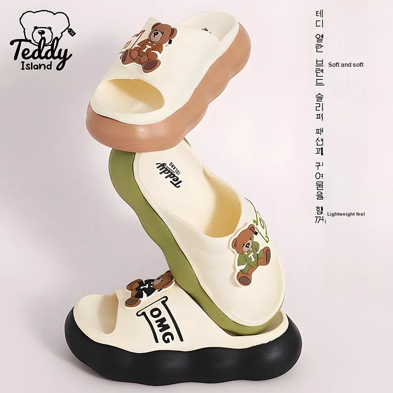 TEDDY ISLAND Cute Bear Women's Sandals Multicolor Home Soft Sole EVA Thickened Bottom Outerwear Slide Slippers-1