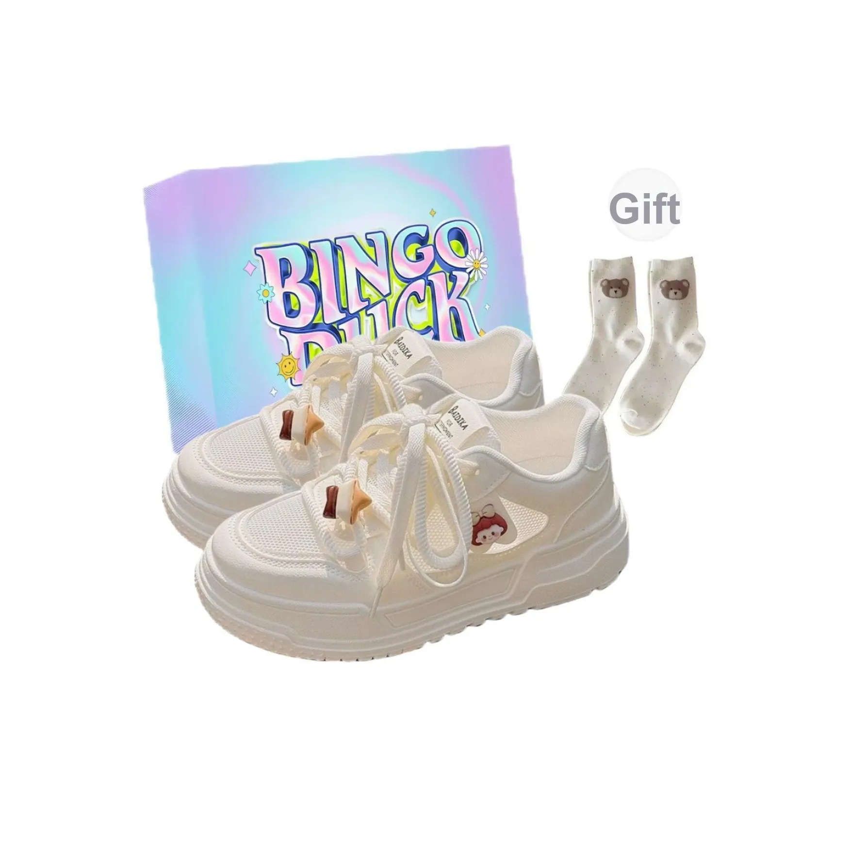 BINGO DUCK Противоскользящие амортизирующие и дышащие низкие кеды для скейтбординга женские экрю