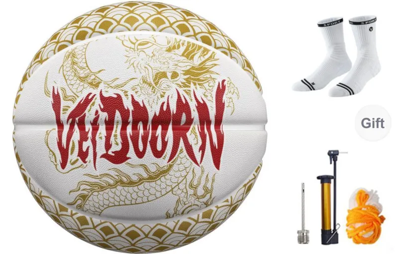 VEIDOORN Rubber Basketball White Gold Size 7 Street Training Unisex-9