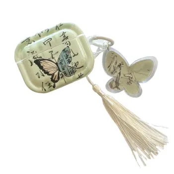Baohuguang Compatible With AirPods Pro 2/3/1 TPU Chinoiserie Ink Wash Painting Butterfly Fringe Headphone Cases