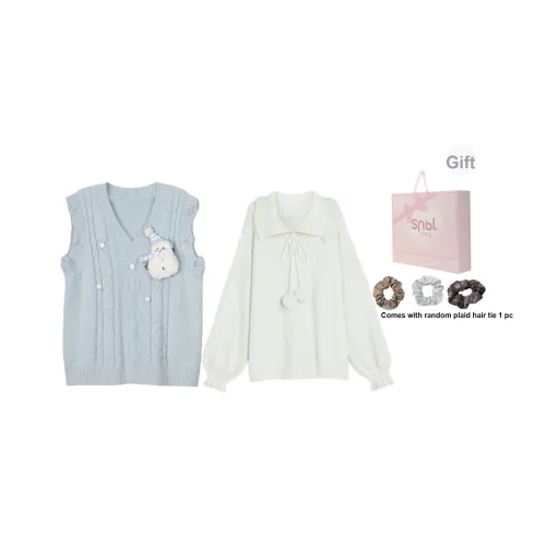 Snbl Синий жилет + Белый свитер Женские повседневные костюмы