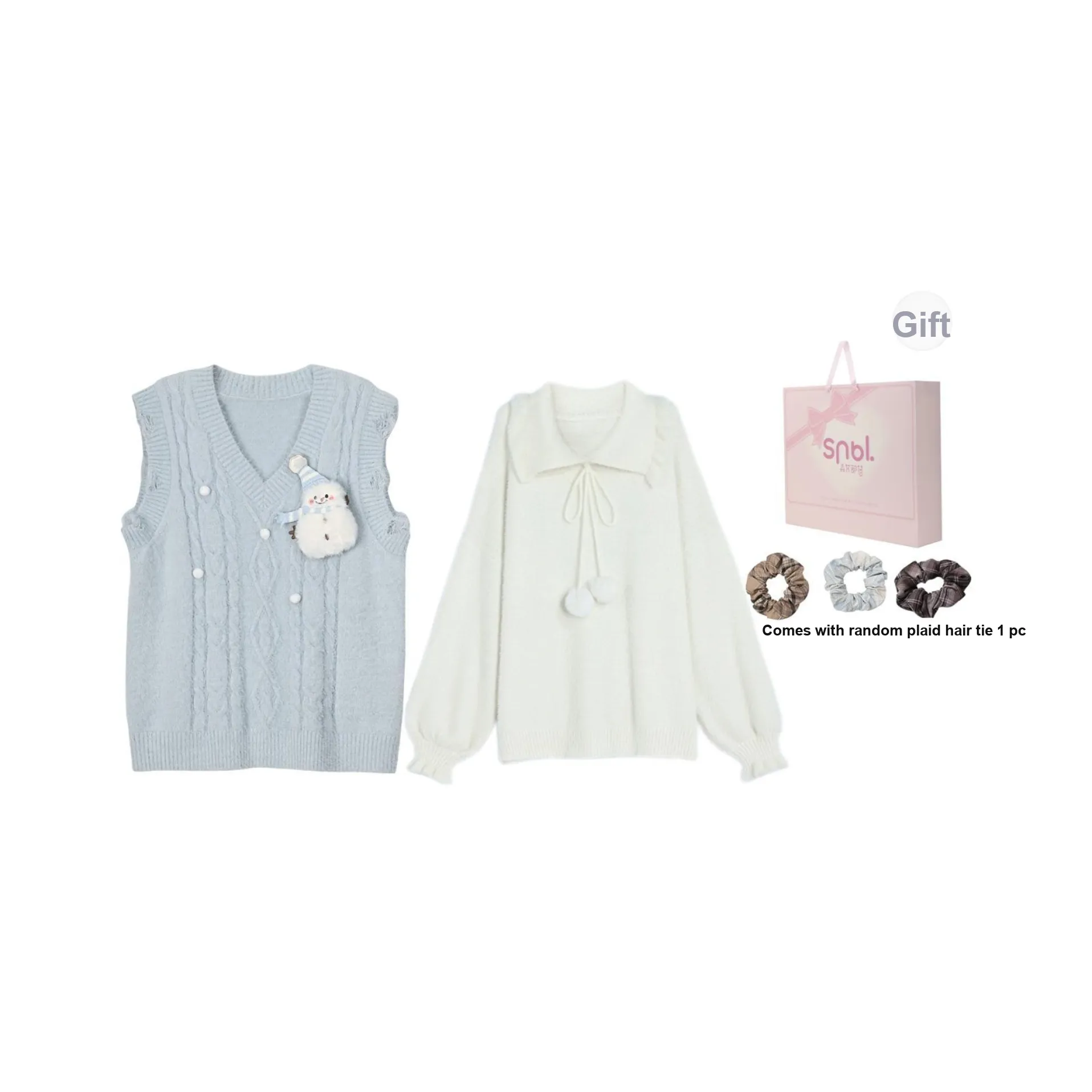 Snbl Синий жилет + Белый свитер Женские повседневные костюмы