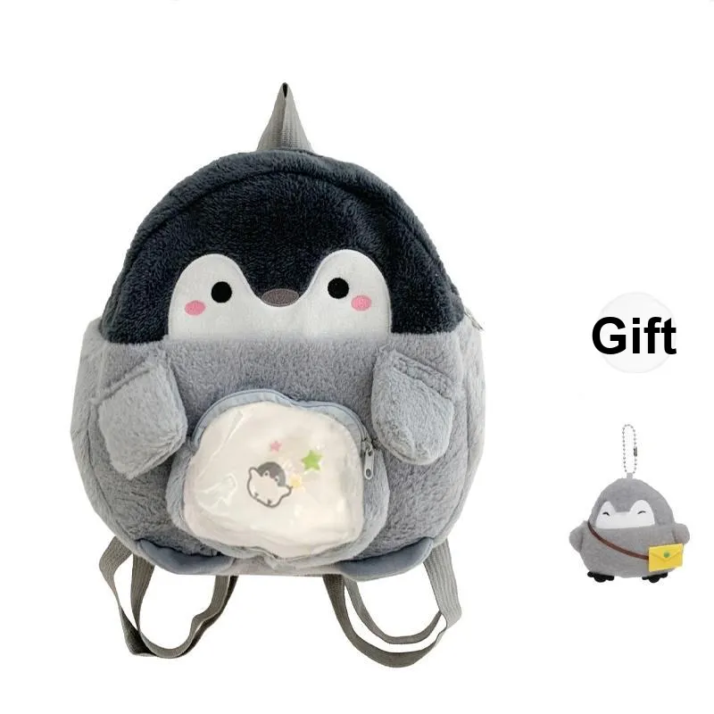 PAIBLOKS Plush Backpack Regular Unisex Gray Penguin