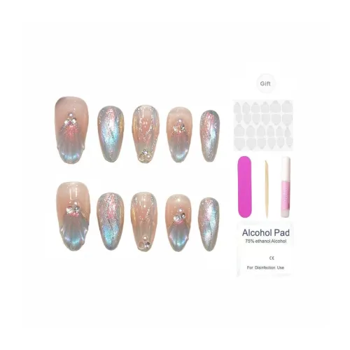 XIAMEIYU Синий русалка Microdream Aurora Кошачий глаз Ручная работа 3D эффект русалка 20 мм False Nail Овал Французский