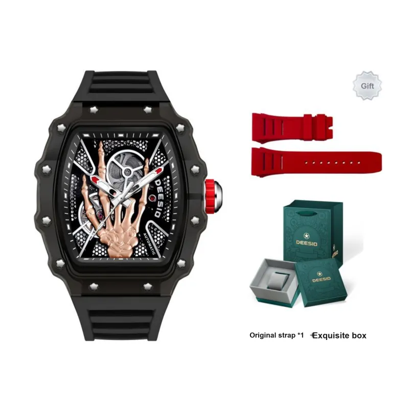 DEESIO Gold Finger Collection Automatic Mechanical Movement Rubber Strap Watch Men's Watches Black Dial-10