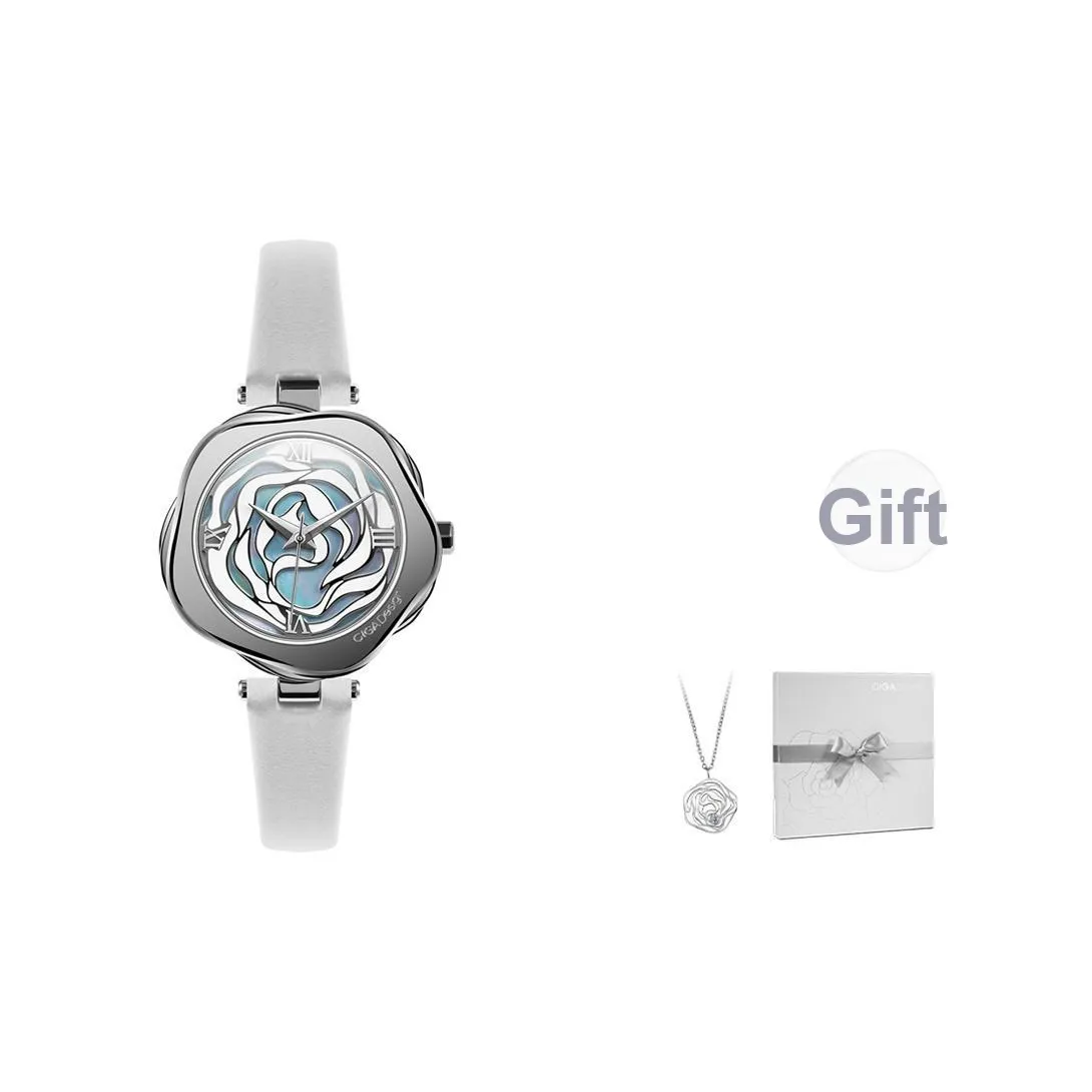 CIGA Design R Collection Розовый Стиль Позиционирование Кварцевый Механизм Кожаный Ремешок Часы Женские Часы Серебристый Циферблат