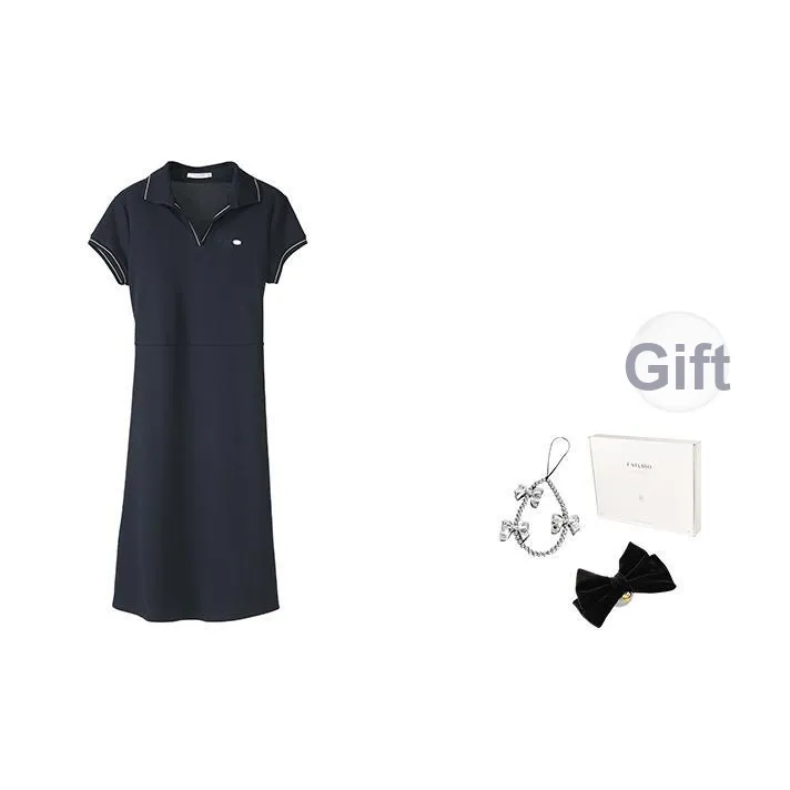 Fstudio Корейский стиль Преппи V-образный вырез Утягивающееся короткое платье с короткими рукавами Женское