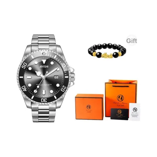 AIYISHI Кварцевый механизм ремешок из нержавеющей стали черный циферблат мужские часы