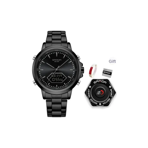 Sanda Электронный + Кварцевый механизм Стальной ремешок Часы Мужские Черный циферблат